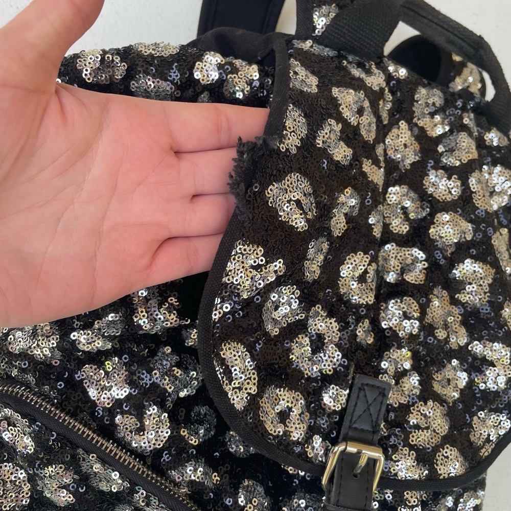 Victoria’s Secret Pink Bling Backpack Sequin Leopard Travel Bag Cheetah Animal - Picture 11 of 14